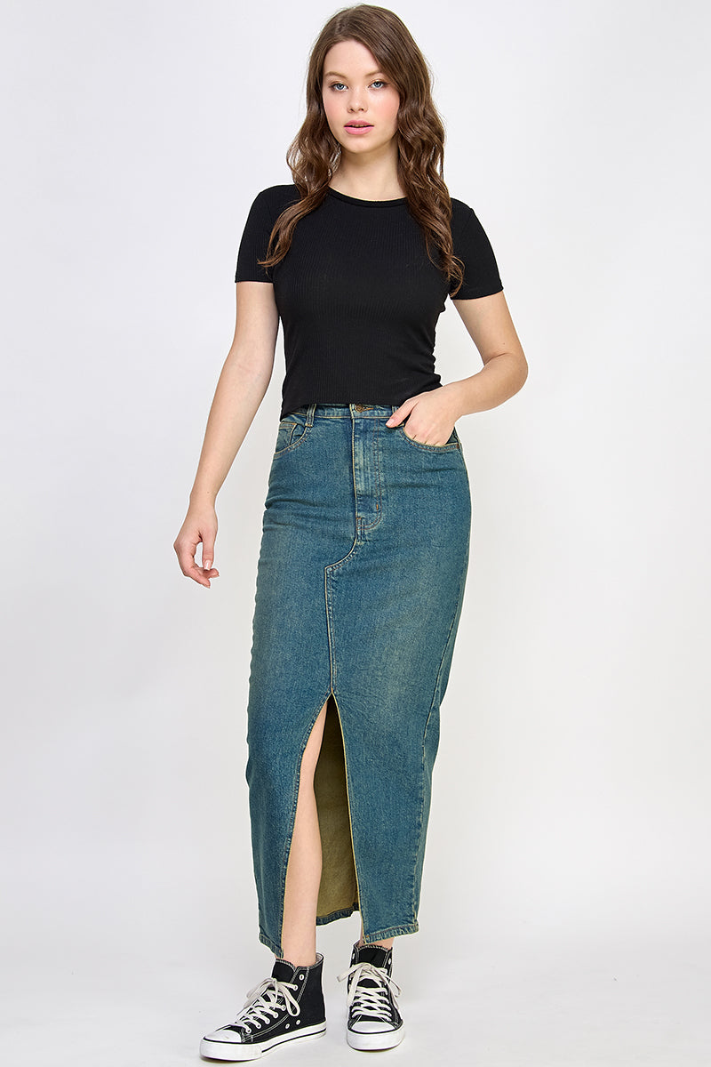 Blue Vintage Wash Denim Skirt - Hustle N Holla