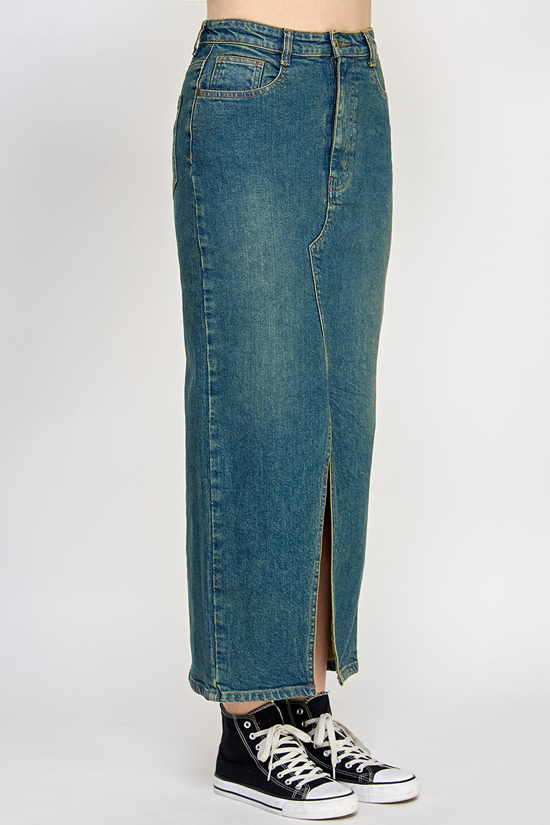 Blue Vintage Wash Denim Skirt - Hustle N Holla