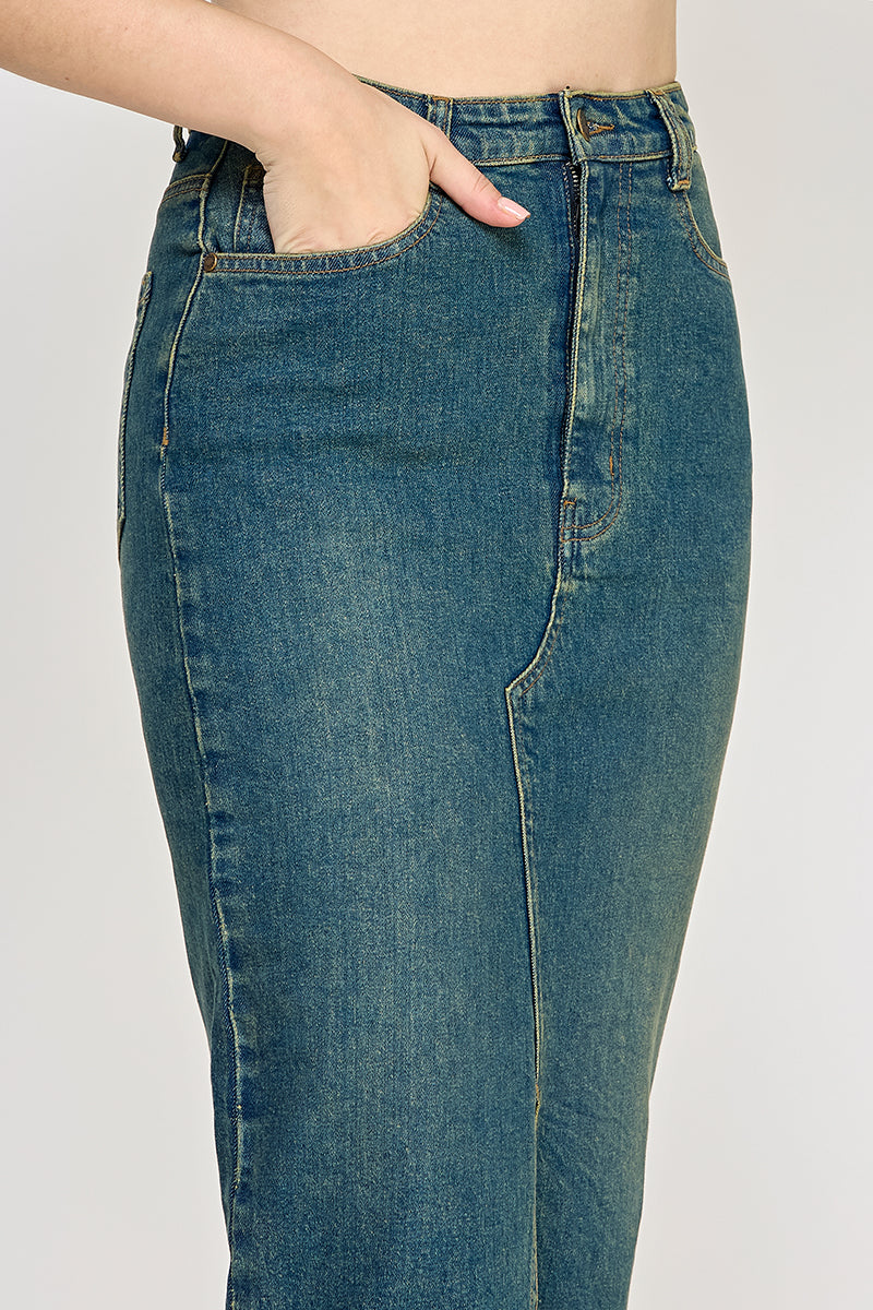 Blue Vintage Wash Denim Skirt - Hustle N Holla