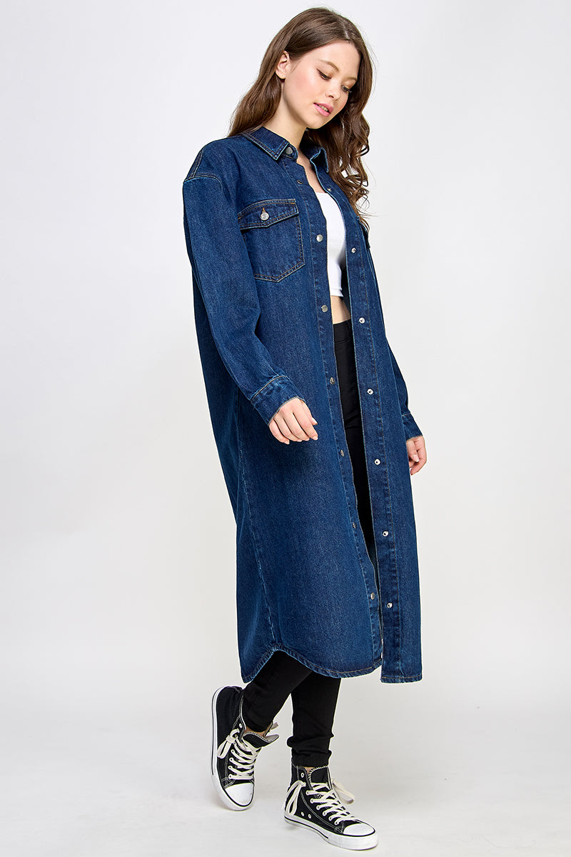Blue Denim Long Shirt - Hustle N Holla