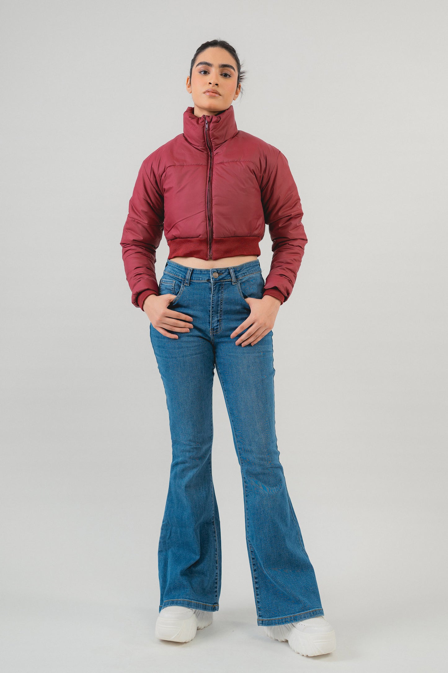Maroon Crop Puffer Jacket