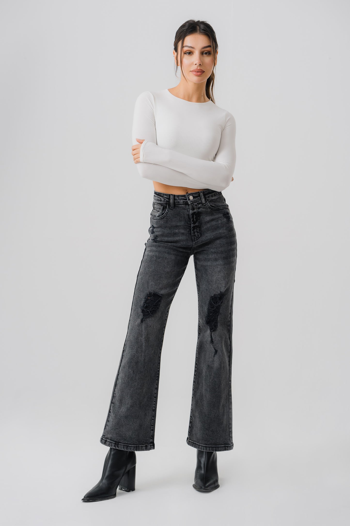 Black Distressed Denim Jeans - Hustle N Holla