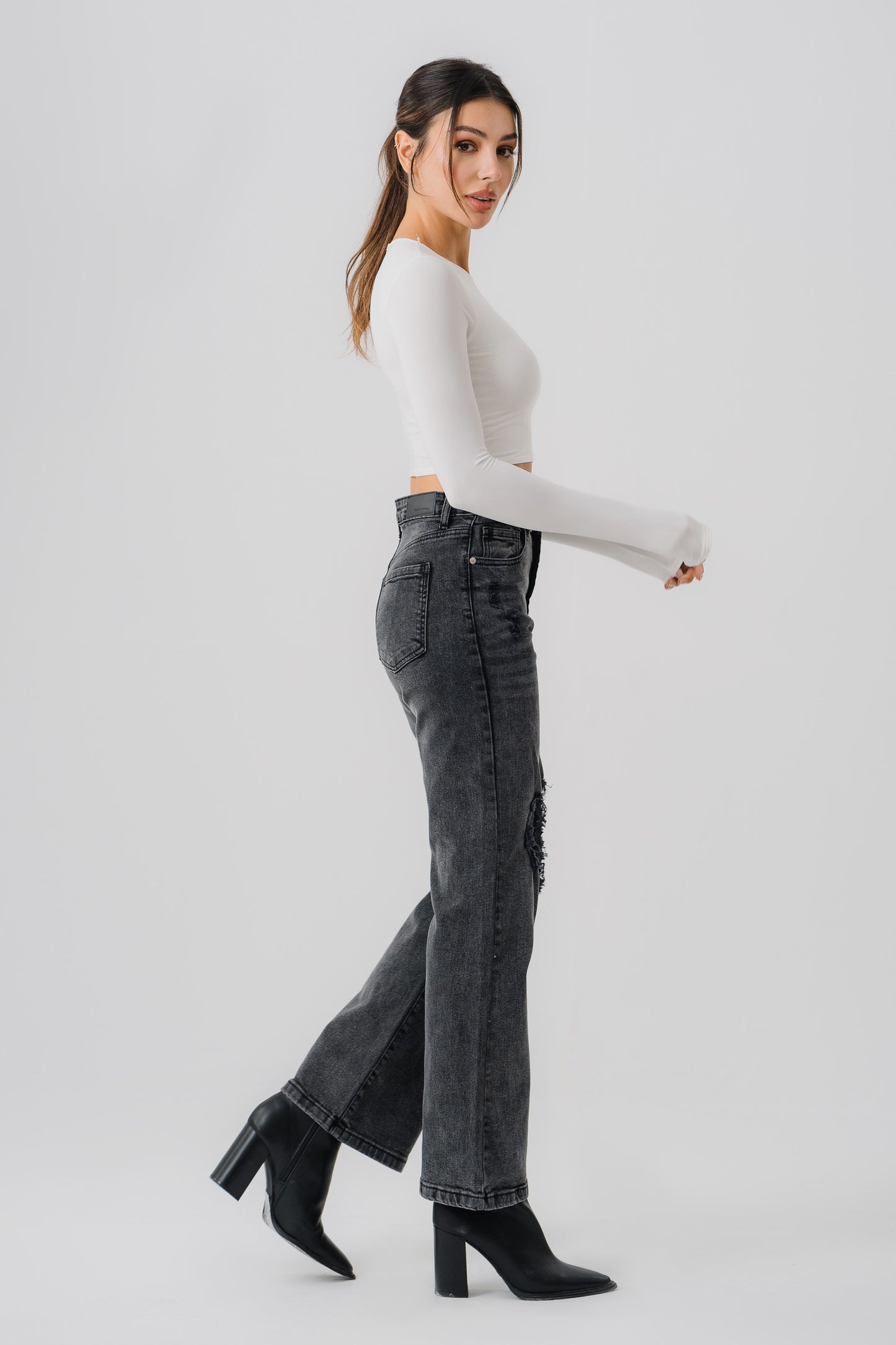 Black Distressed Denim Jeans - Hustle N Holla