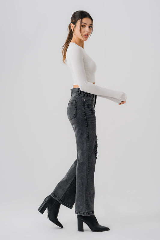 Black Distressed Denim Jeans - Hustle N Holla