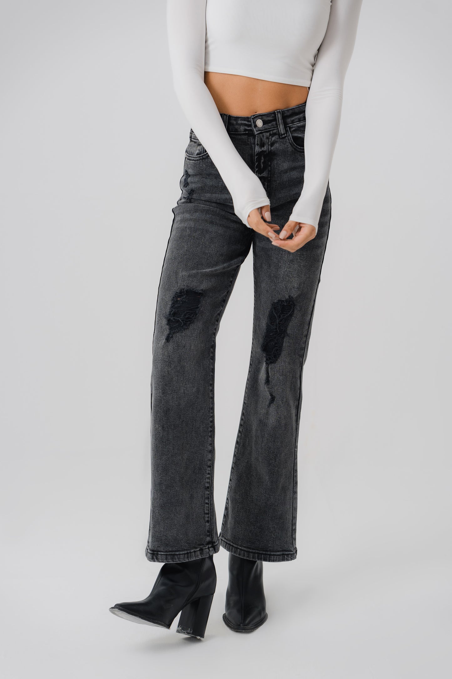 Black Distressed Denim Jeans - Hustle N Holla