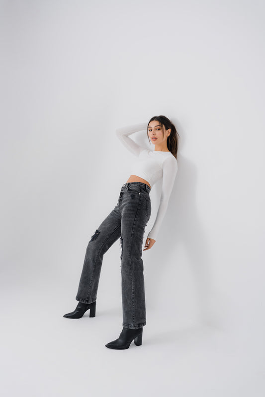Black Distressed Denim Jeans - Hustle N Holla