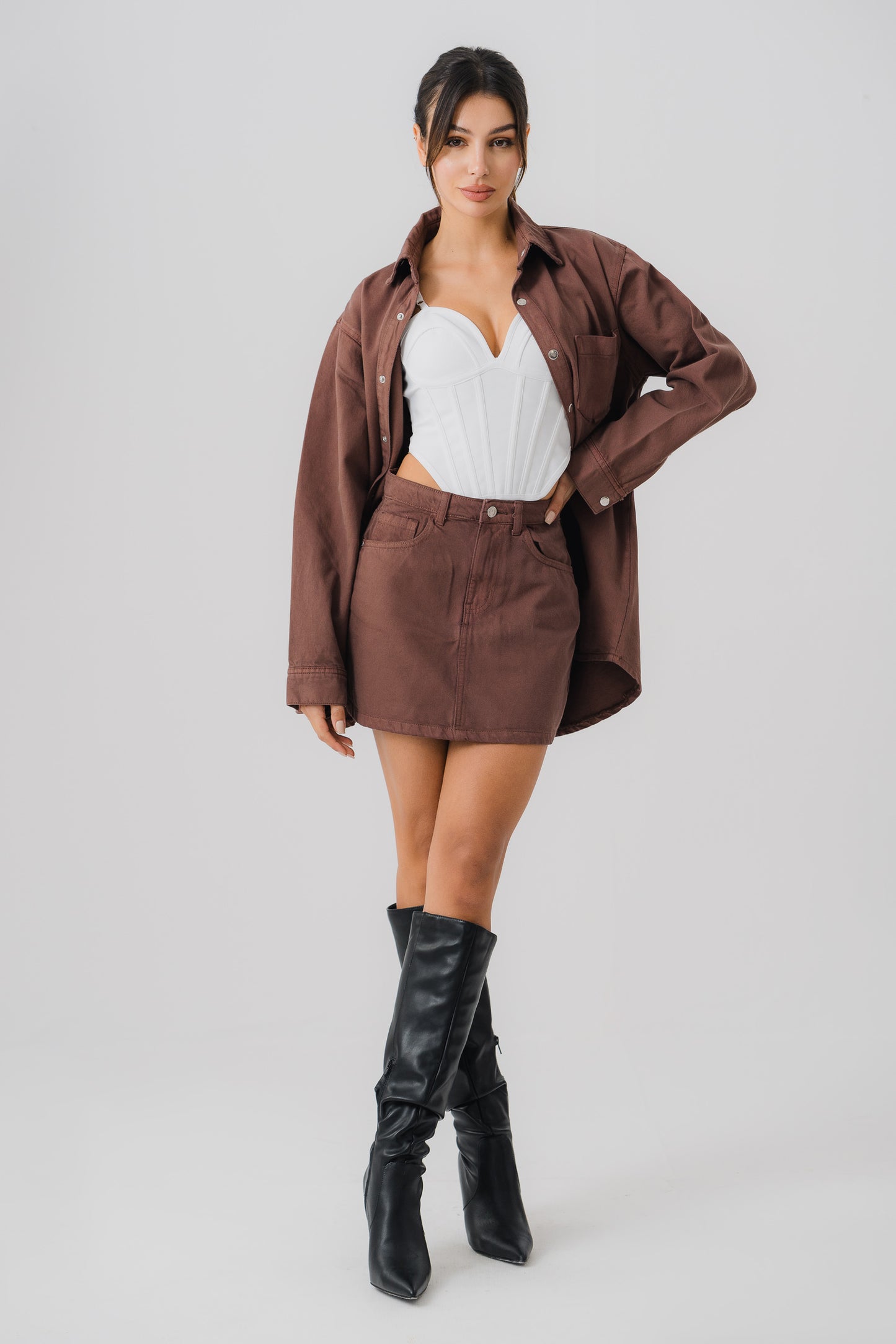 Chocolate Brown Denim Skirt - Hustle N Holla