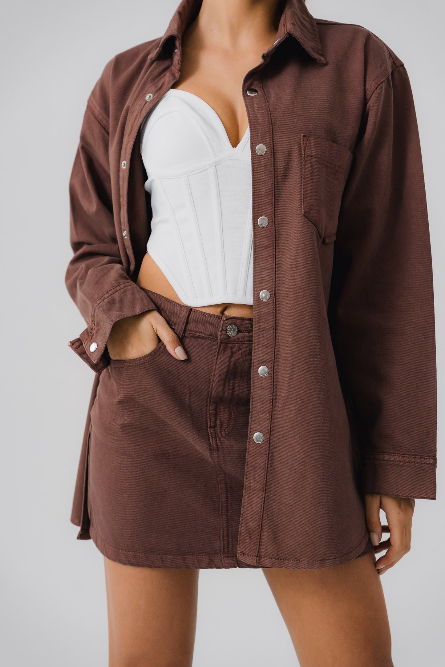 Chocolate Brown Denim Skirt - Hustle N Holla