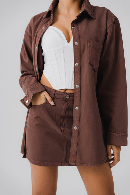 Chocolate Brown Denim Skirt - Hustle N Holla