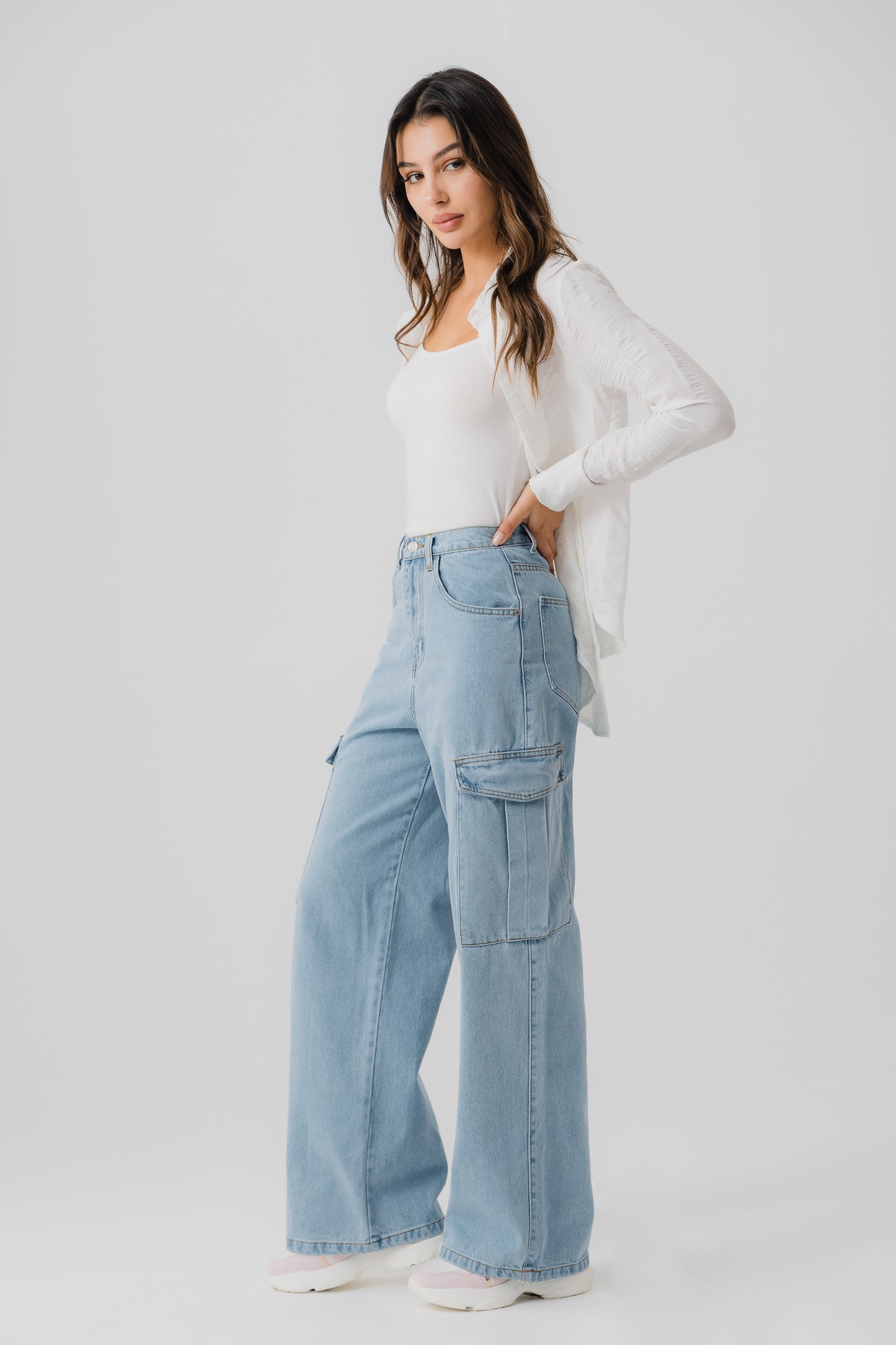 Light Wash Minor Fault Cargo Jeans - Hustle N Holla