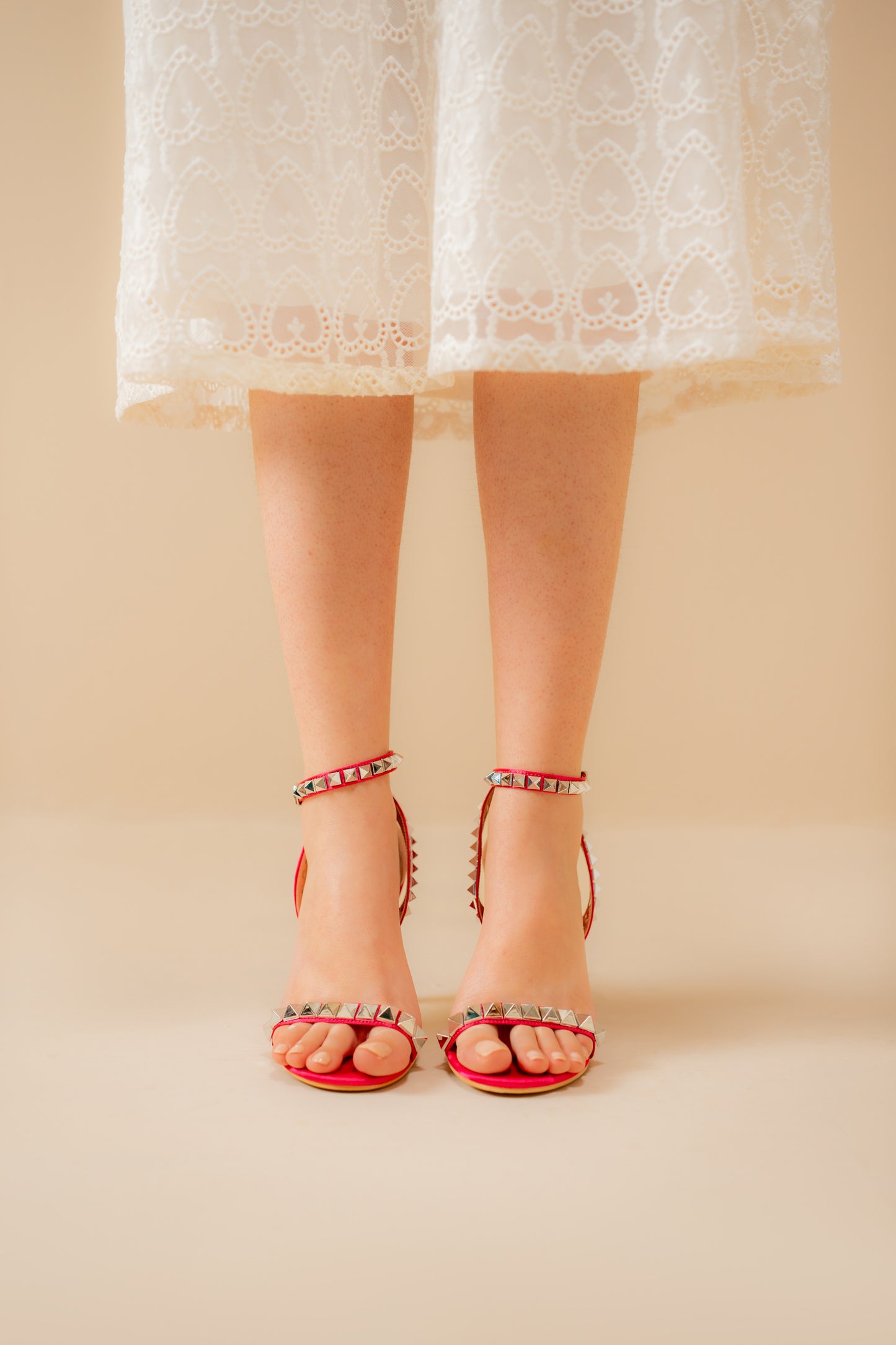 Ankle-cuff studded heels