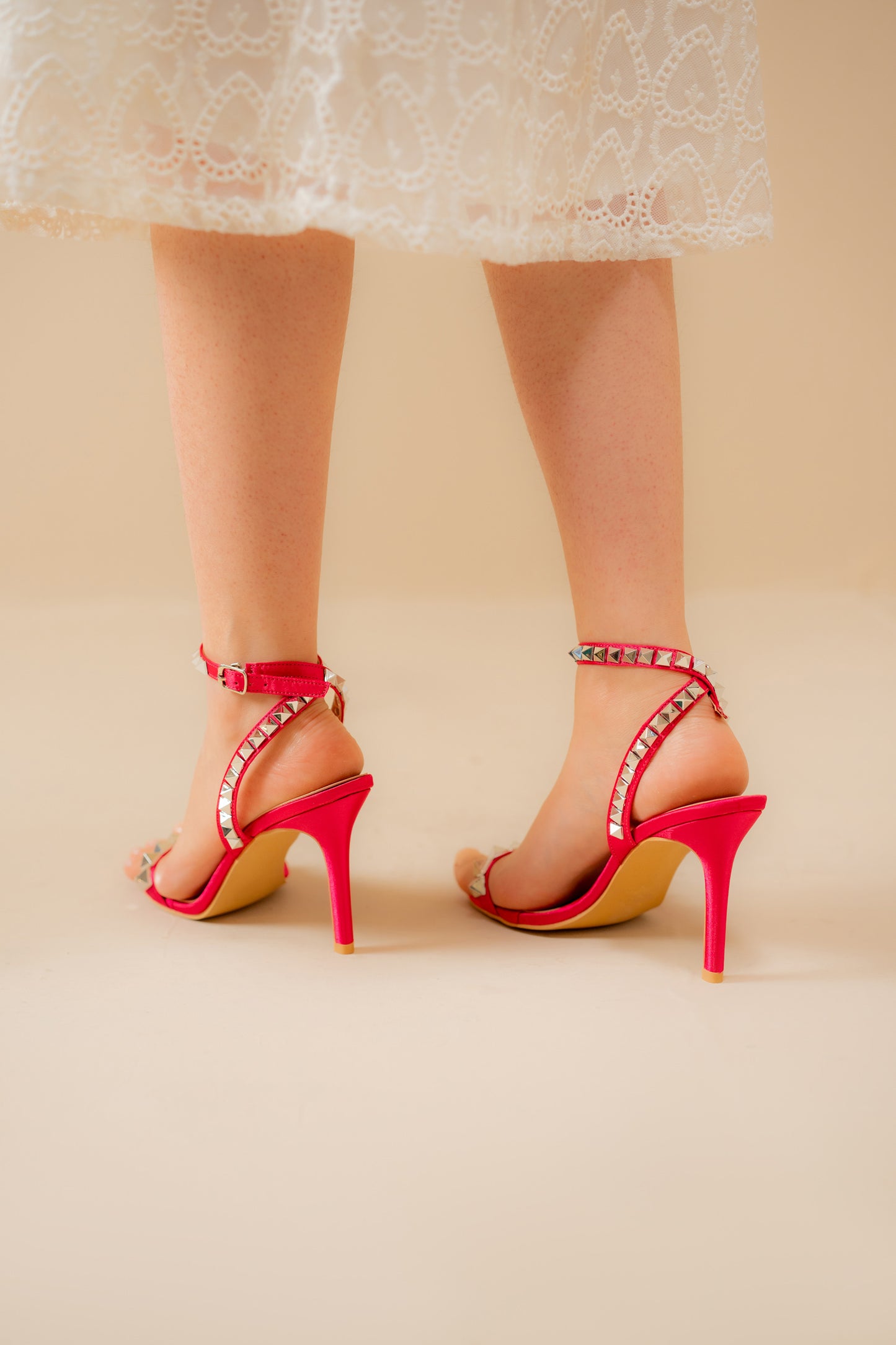Ankle-cuff studded heels