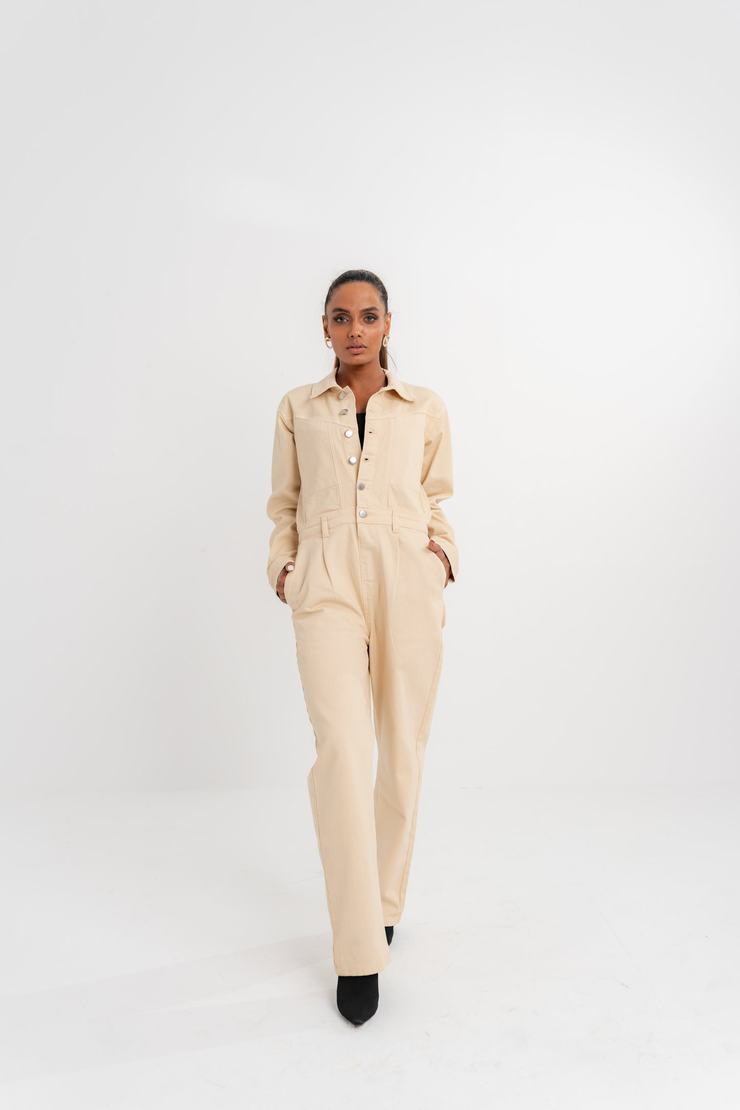 Beige Denim Jumpsuit