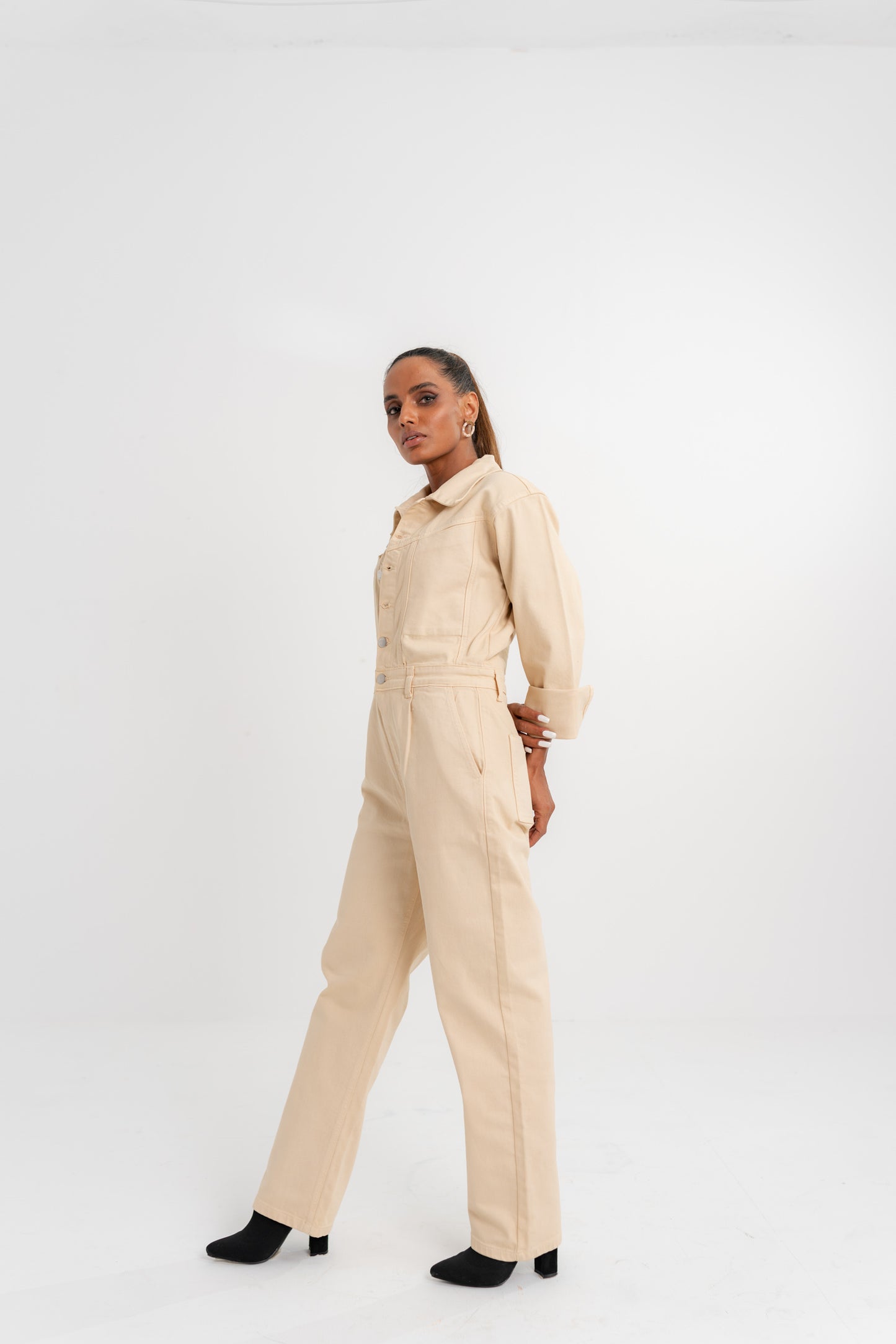 Beige Denim Jumpsuit