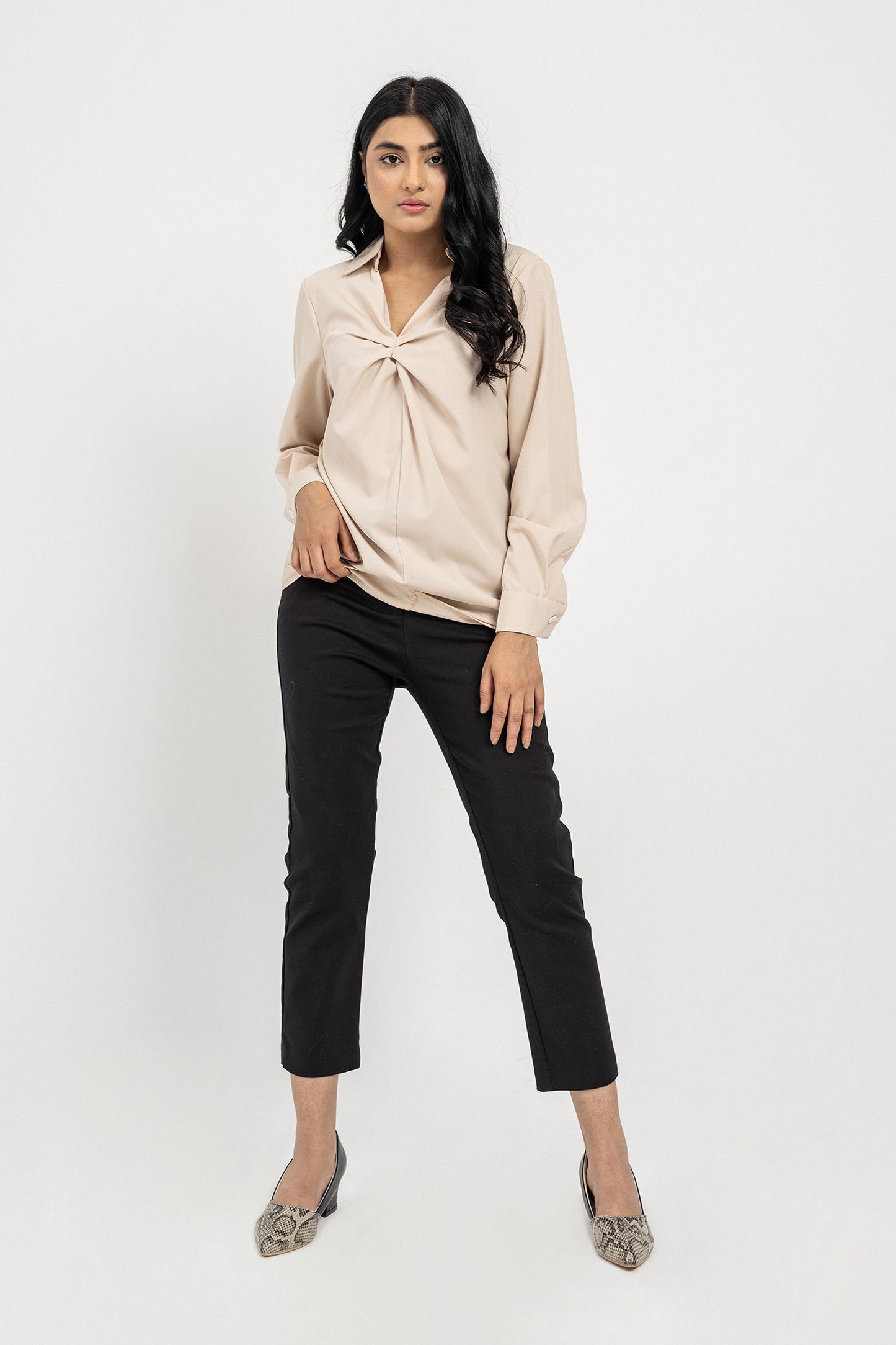 Beige Twisted Front Blouse