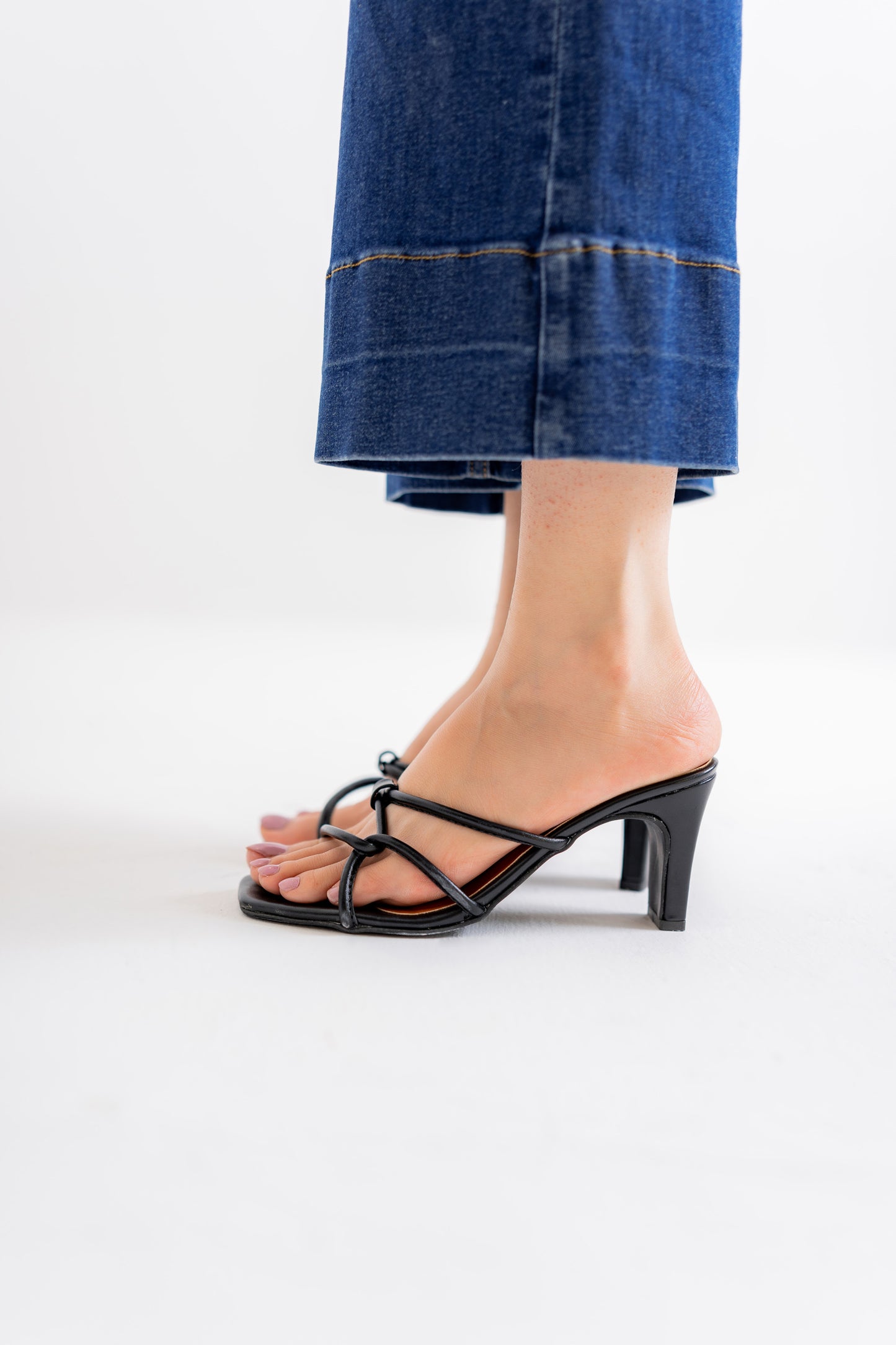 Black Asymmetric Strap Heels