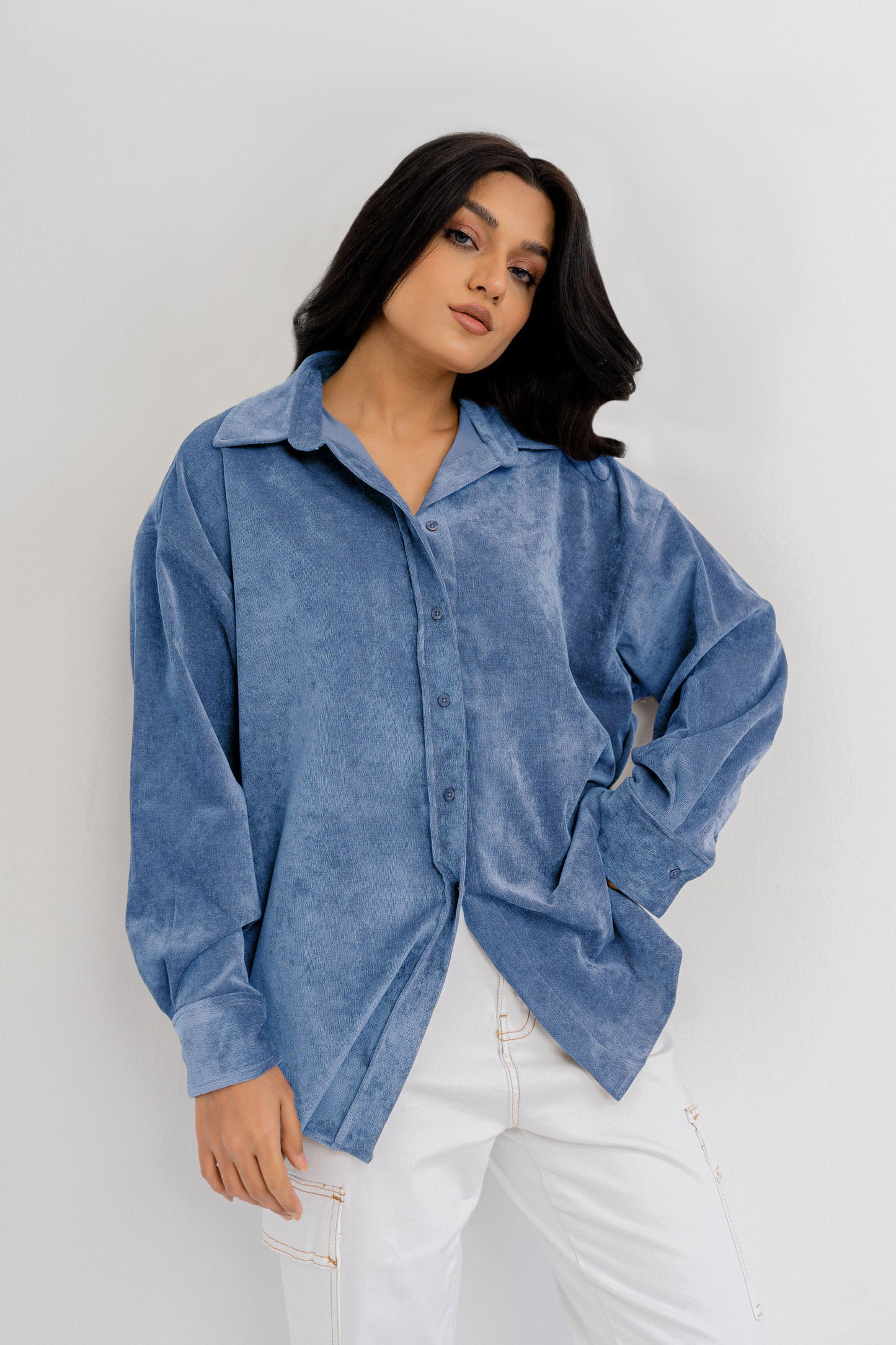 Blue Corduroy Shacket - Hustle N Holla