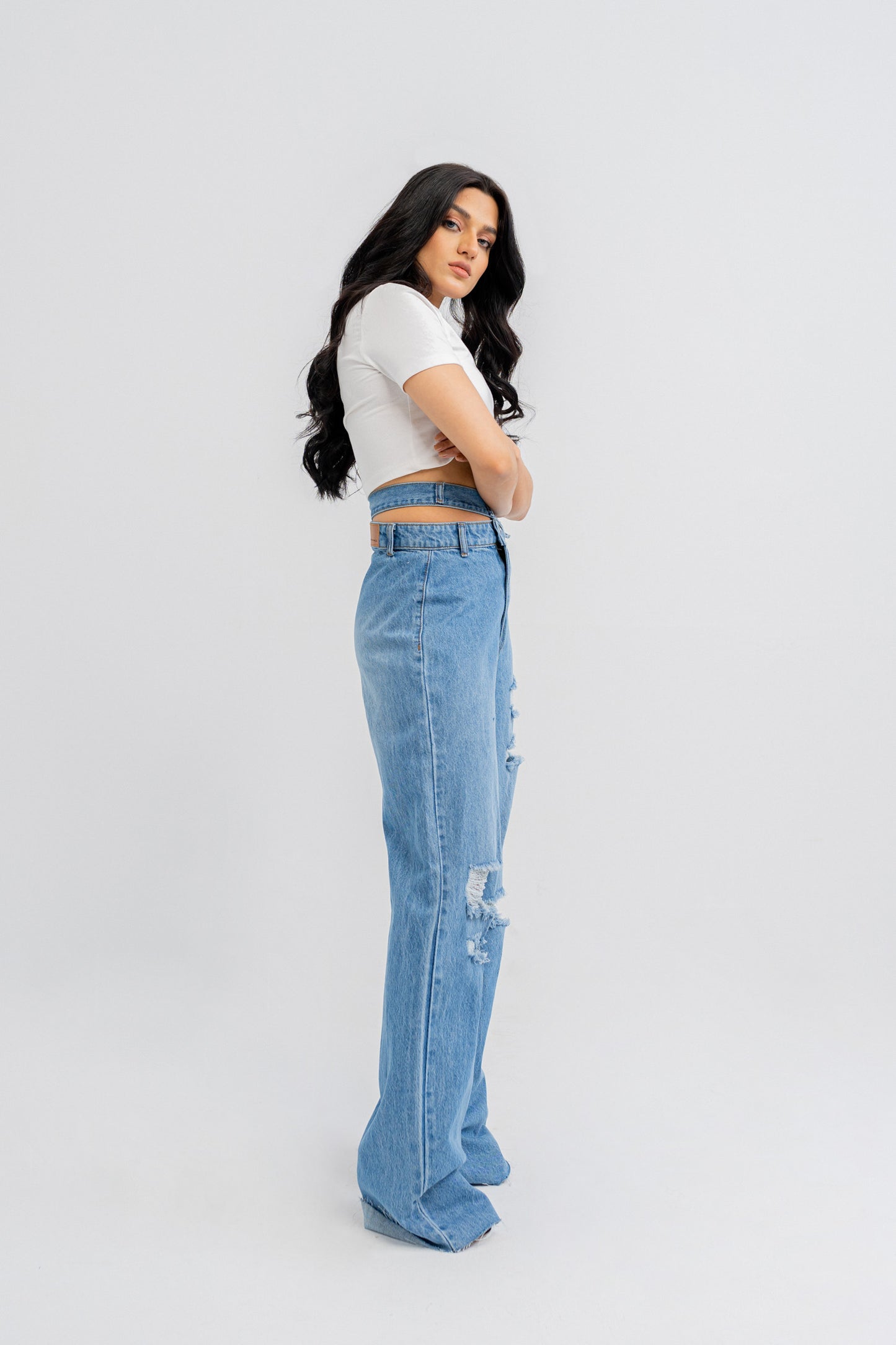 Blue Ribbed Denim Jeans