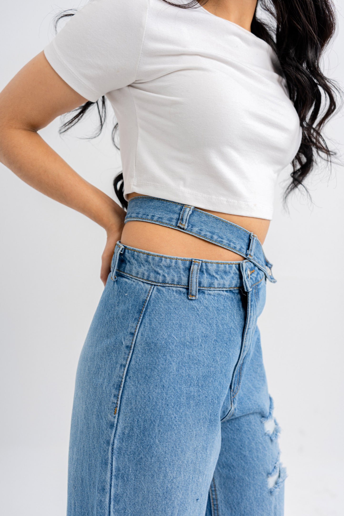 Blue Ribbed Denim Jeans