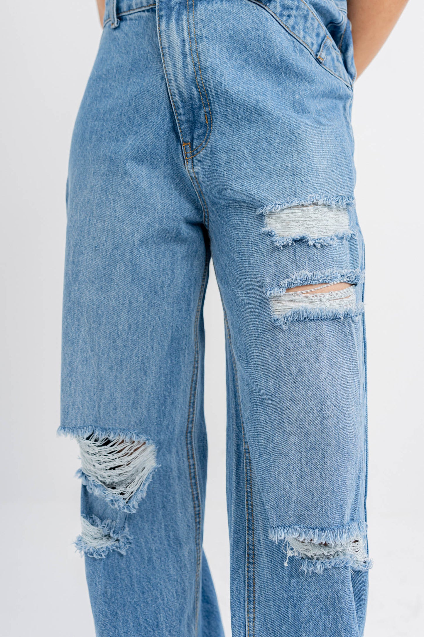 Blue Ribbed Denim Jeans