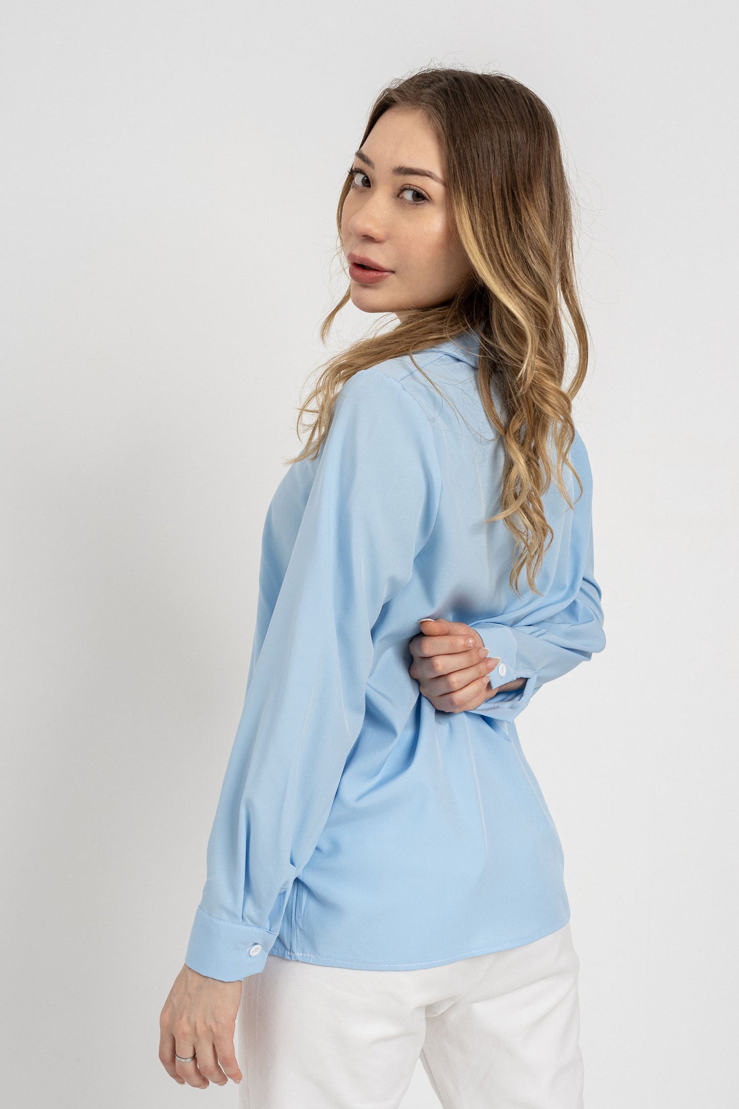 Blue Twisted Front Blouse