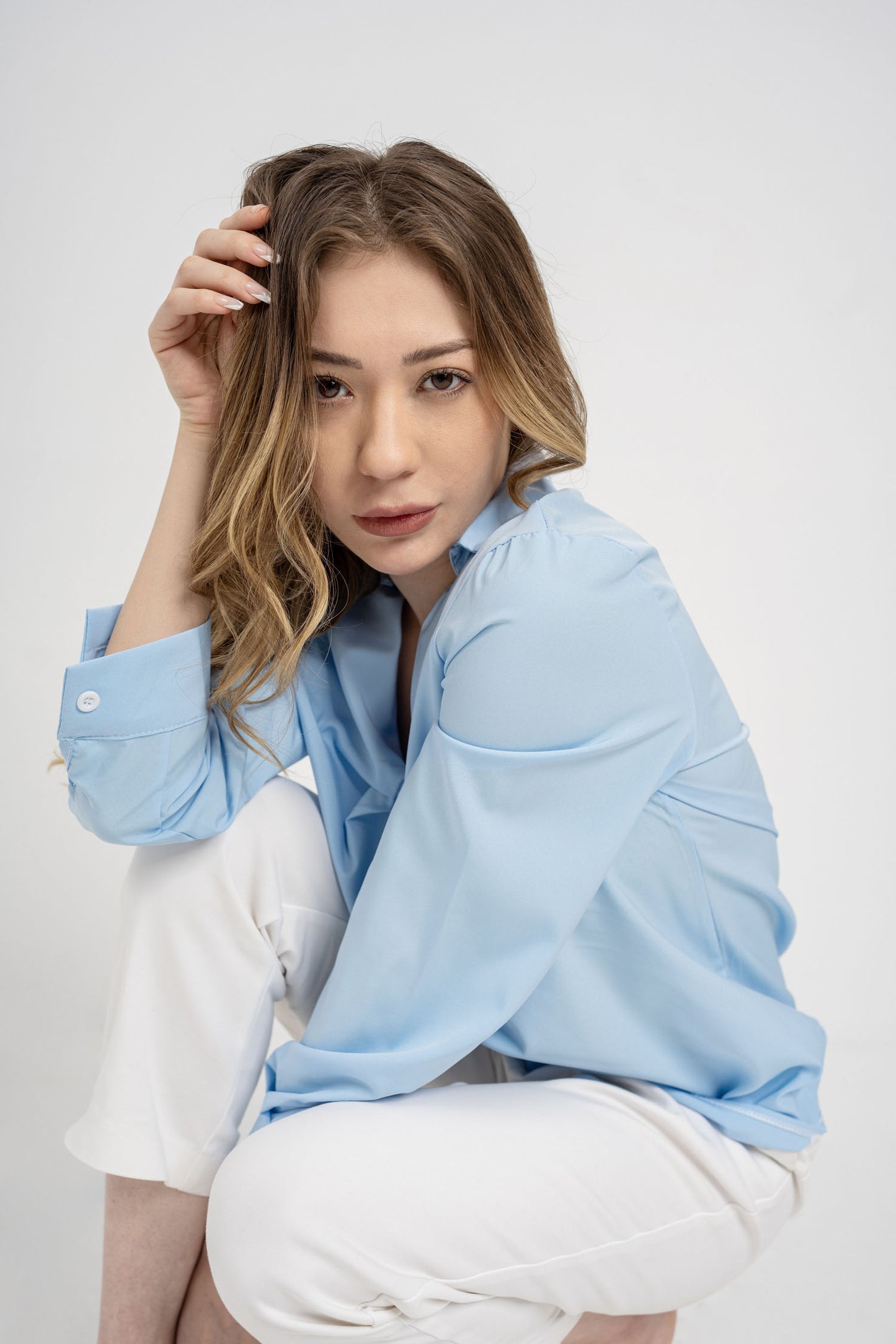 Blue Twisted Front Blouse