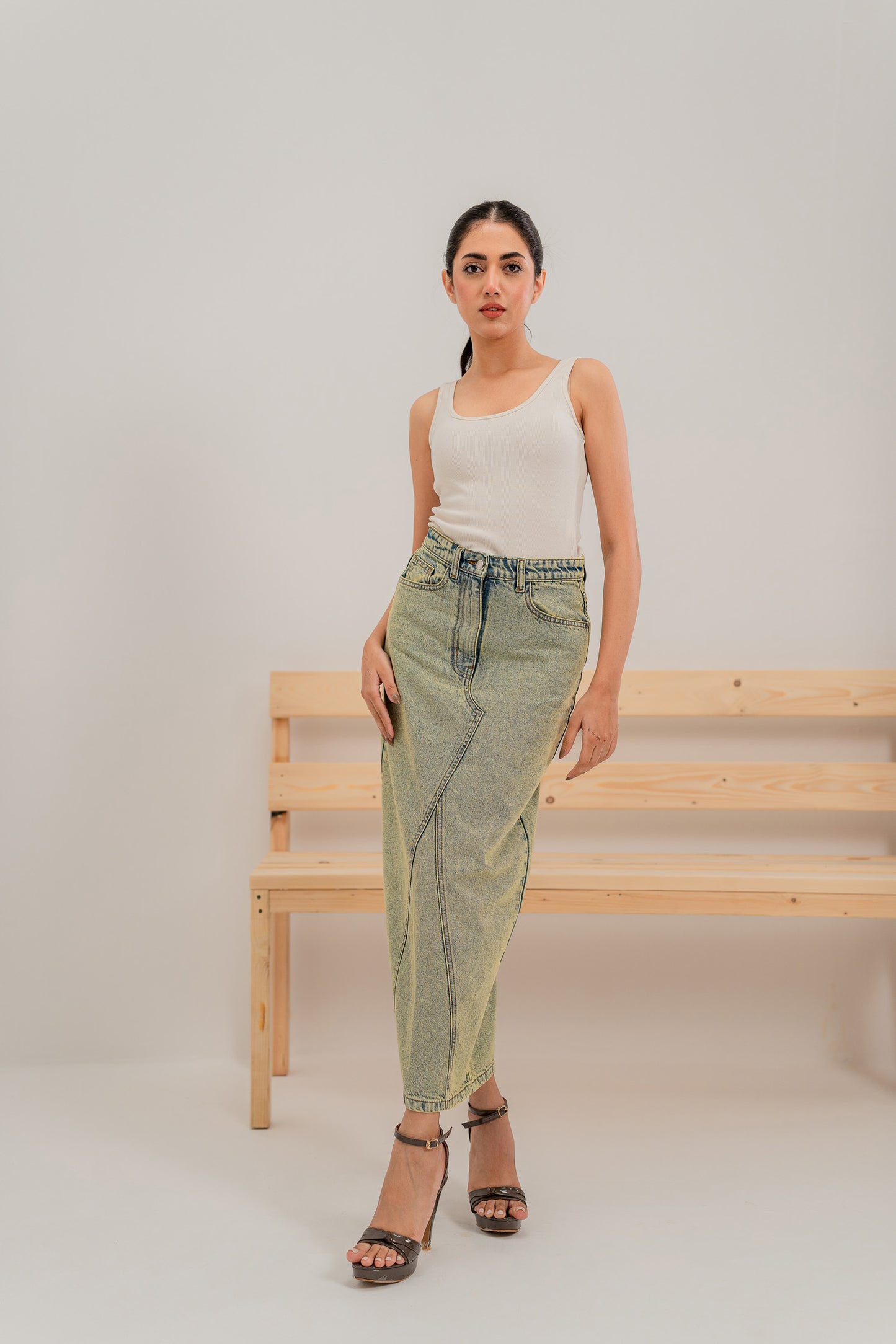 Vintage Wash Long Skirt - Hustle N Holla