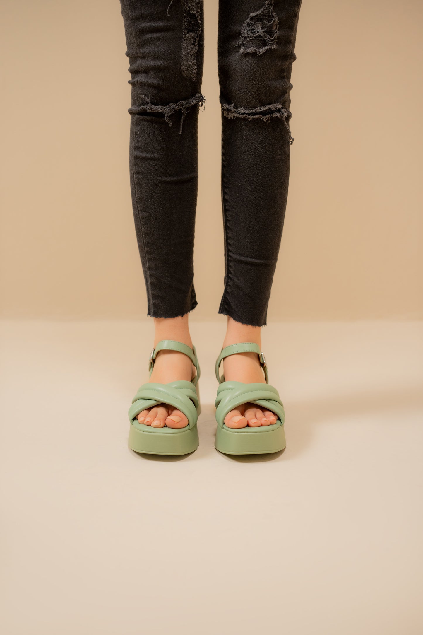 Green Criss Cross Chunky Sandals