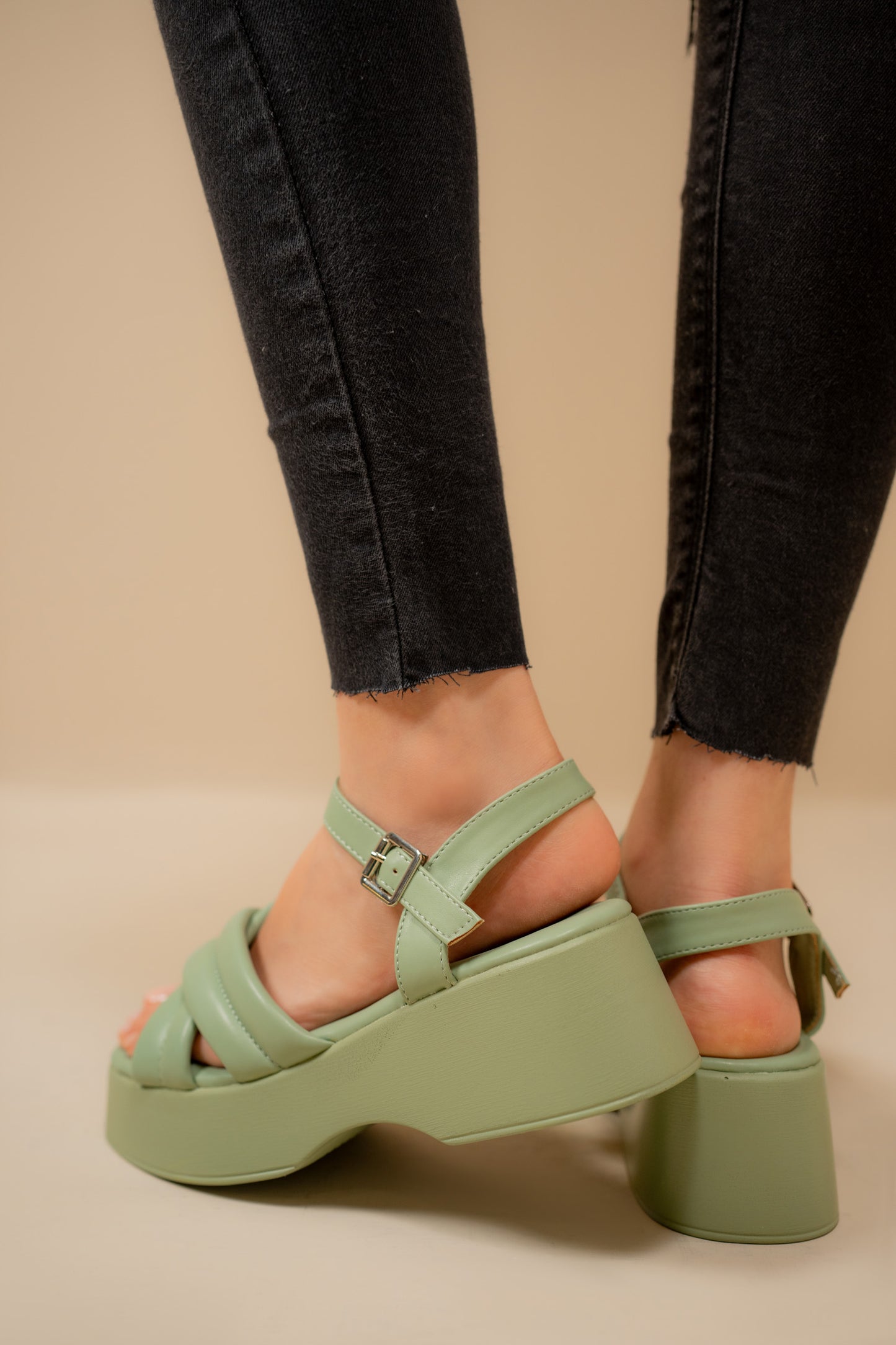 Green Criss Cross Chunky Sandals