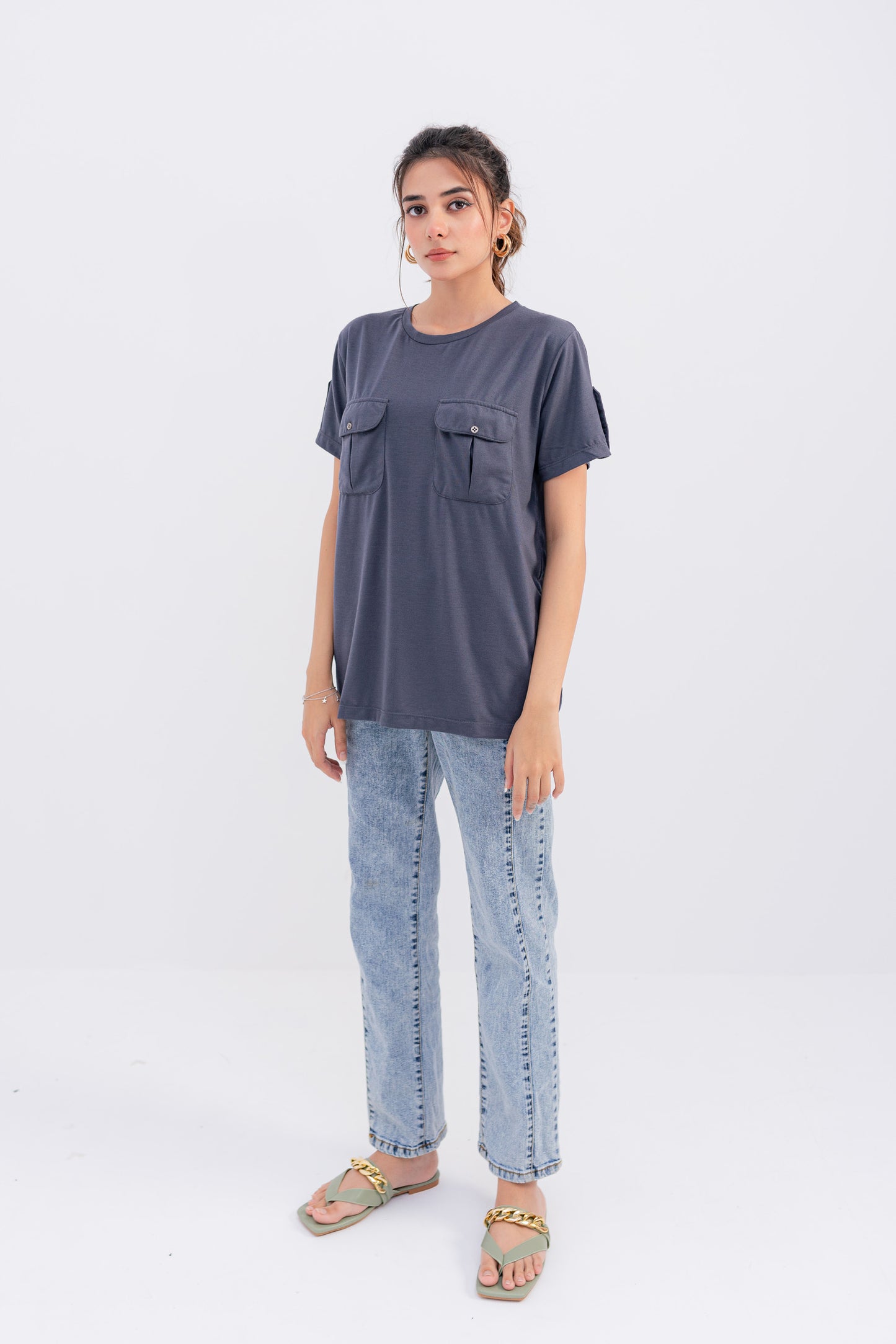 Dark Grey Pleat Pocket T-shirt