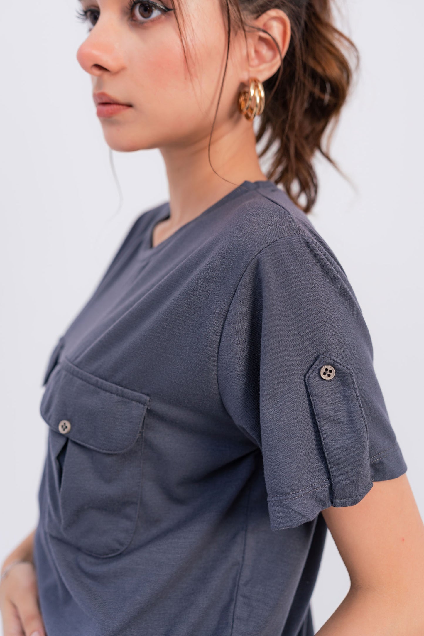 Dark Grey Pleat Pocket T-shirt