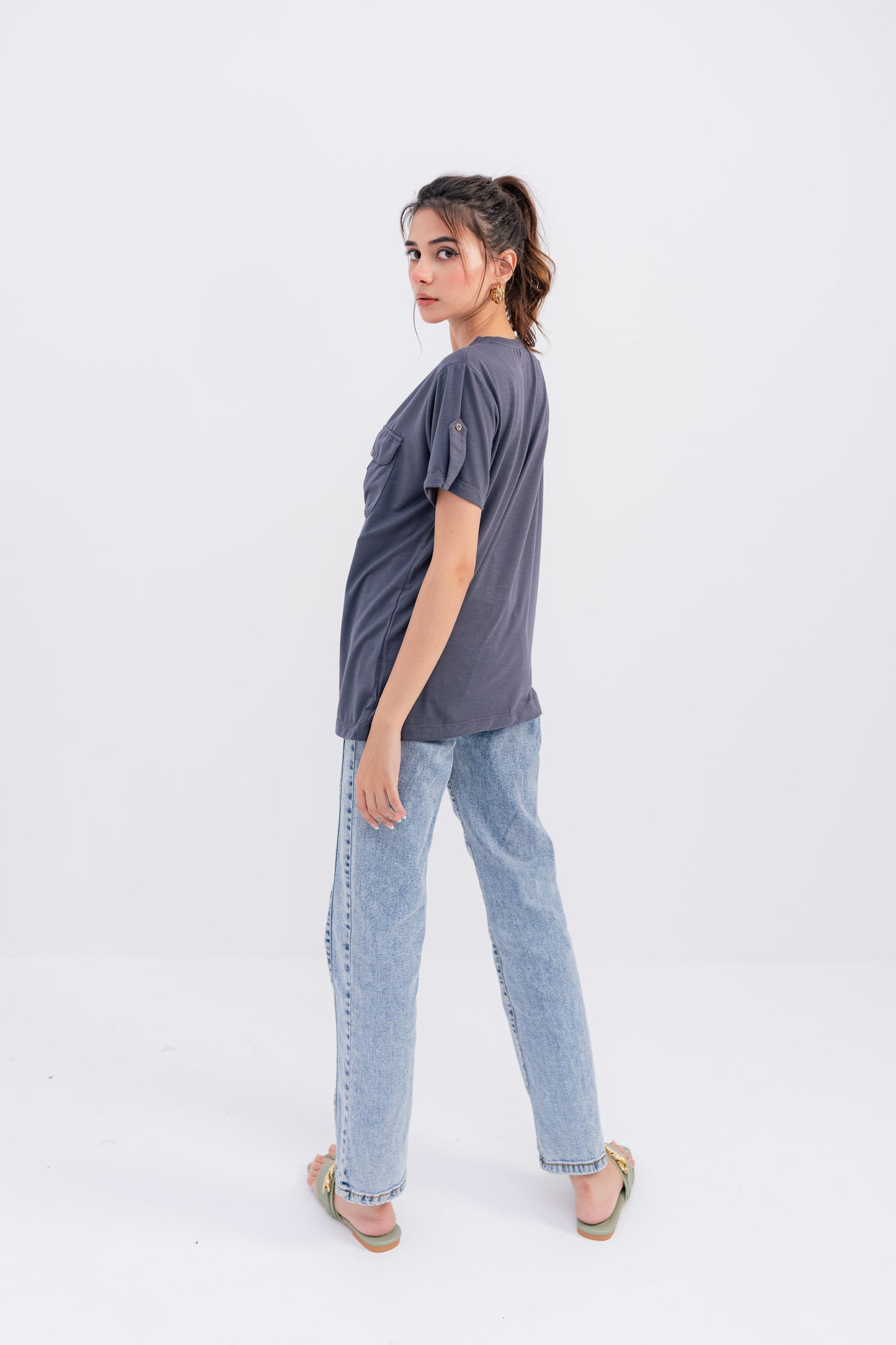 Dark Grey Pleat Pocket T-shirt