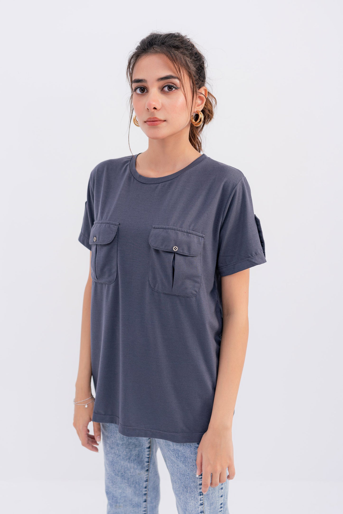 Dark Grey Pleat Pocket T-shirt