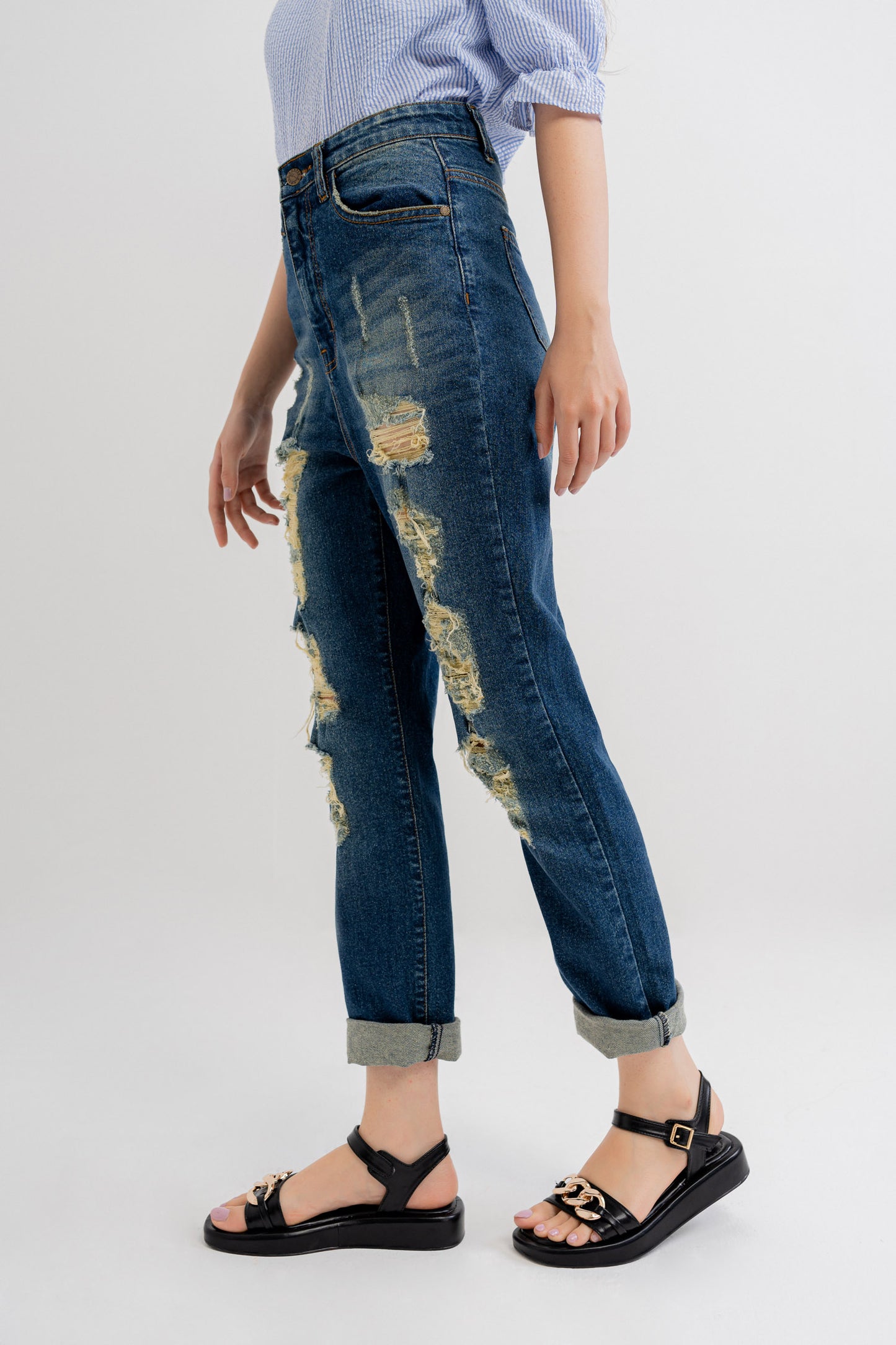 Deep Blue Ripped Jeans - Hustle N Holla