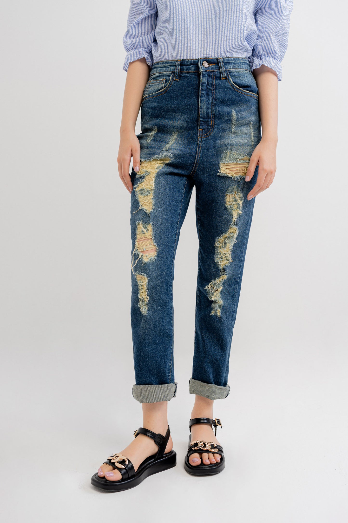 Deep Blue Ripped Jeans - Hustle N Holla