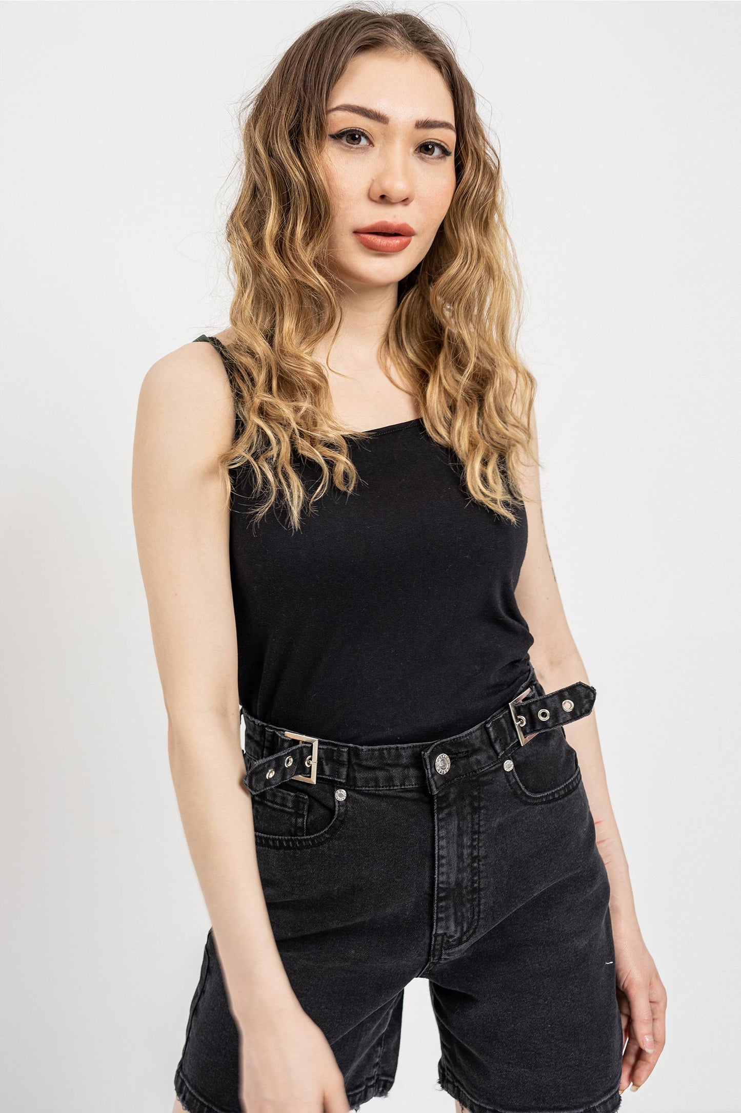 Deep black Slim-fit Shorts
