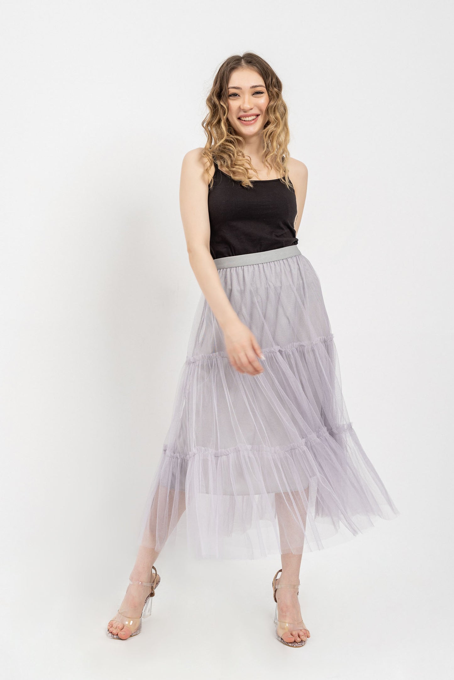 Grey Mesh long skirt