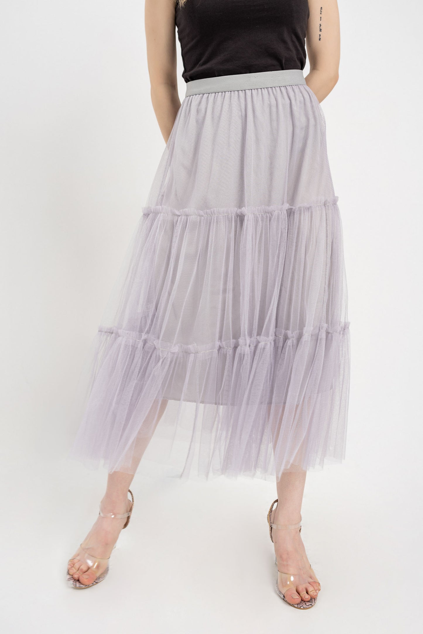 Grey Mesh long skirt