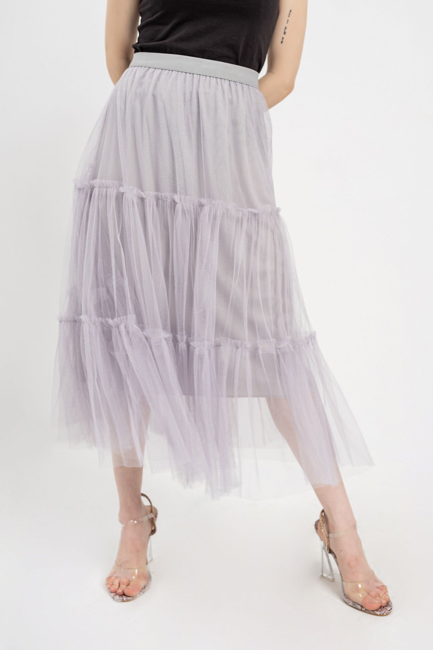 Grey Mesh long skirt