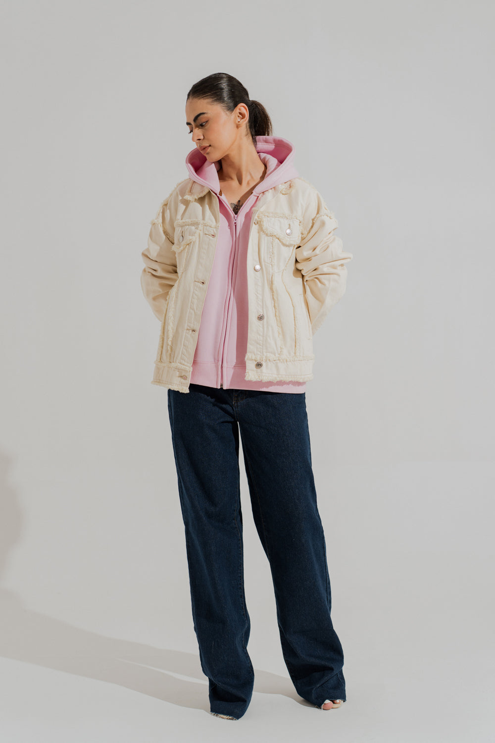 Off White Relaxed Fit Denim Jacket - Hustle N Holla