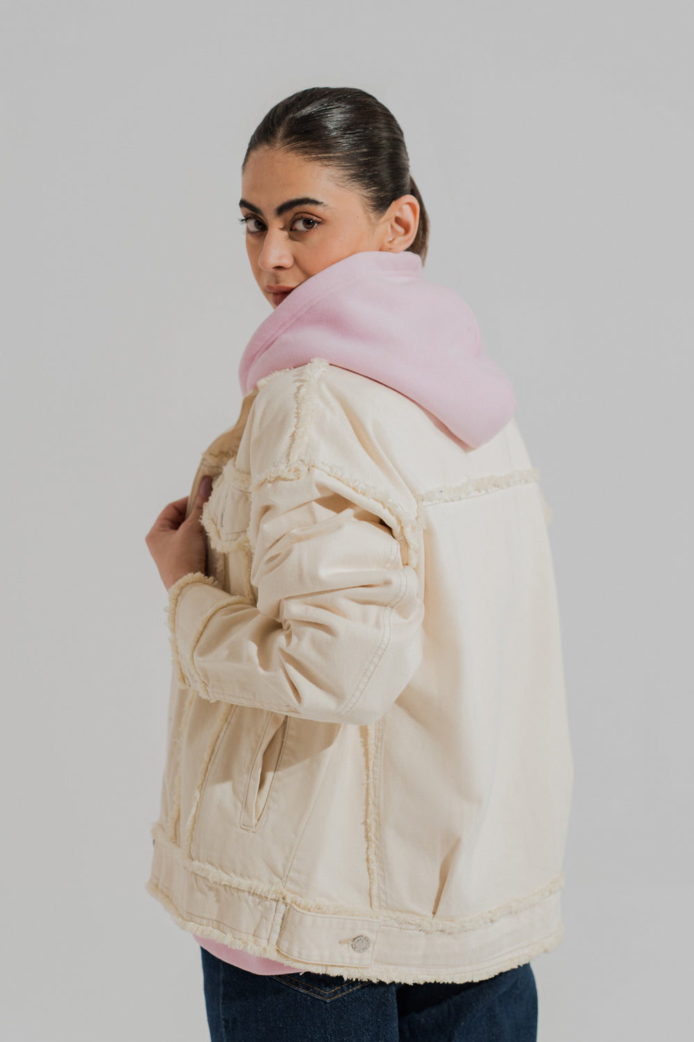 Off White Relaxed Fit Denim Jacket - Hustle N Holla