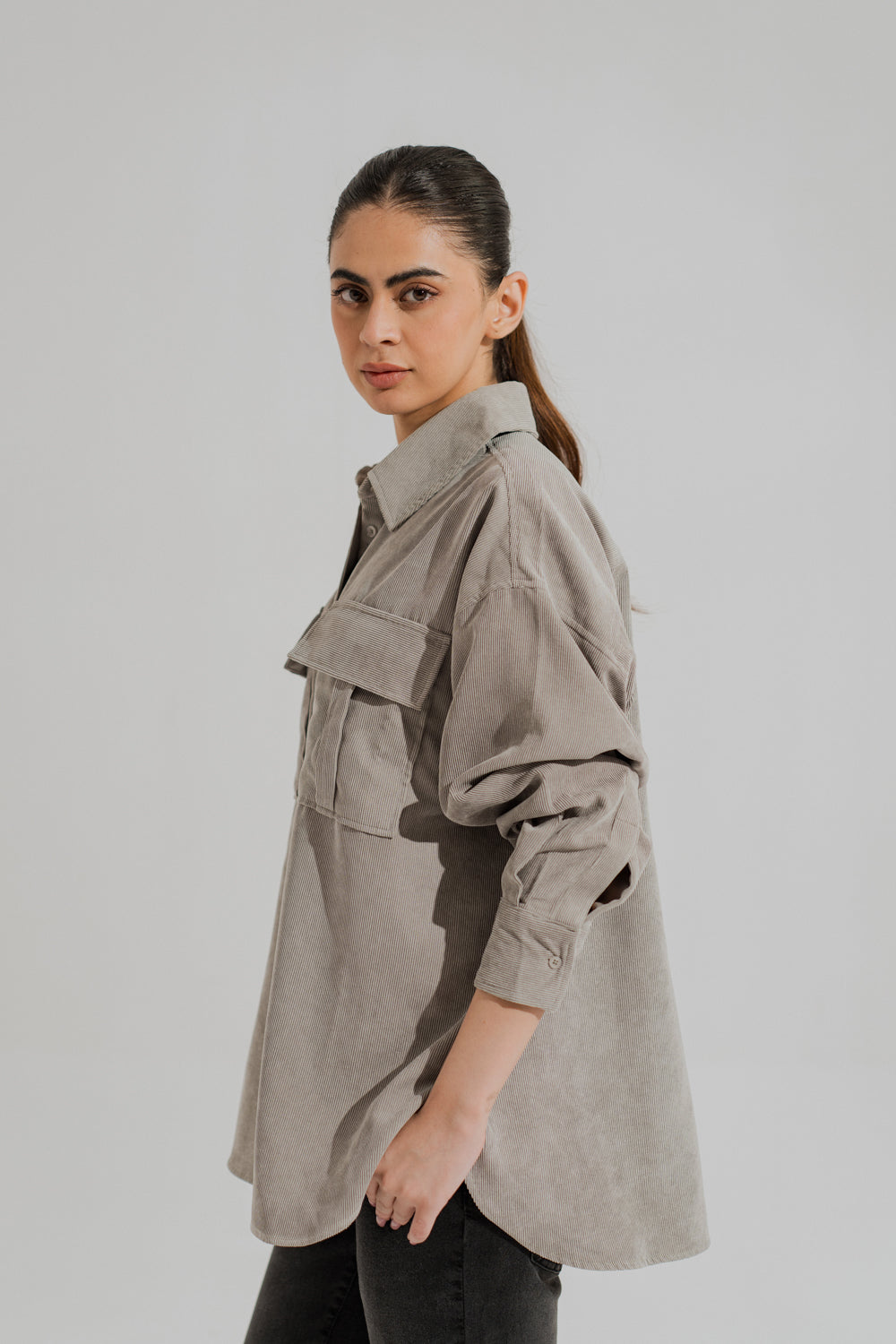 Grey Corduroy Relaxed Fit Button Down Shirt - Hustle N Holla