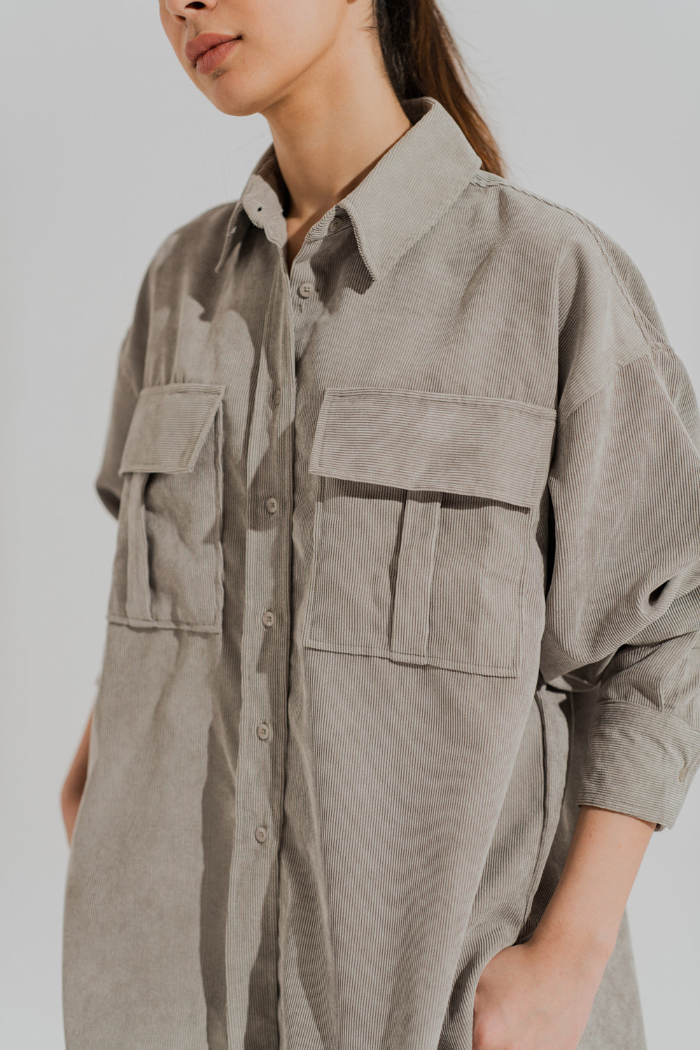 Grey Corduroy Relaxed Fit Button Down Shirt - Hustle N Holla