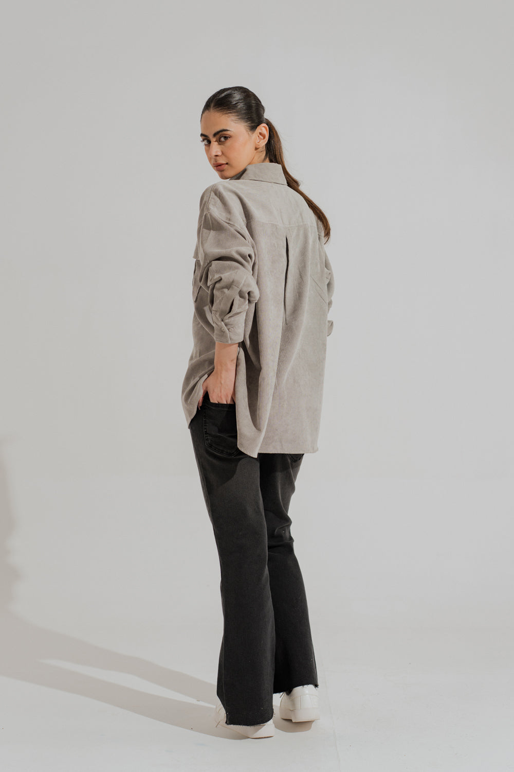 Grey Corduroy Relaxed Fit Button Down Shirt - Hustle N Holla