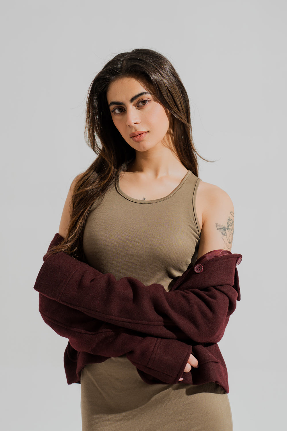 Maroon Relaxed Fit Cropped Coat - Hustle N Holla