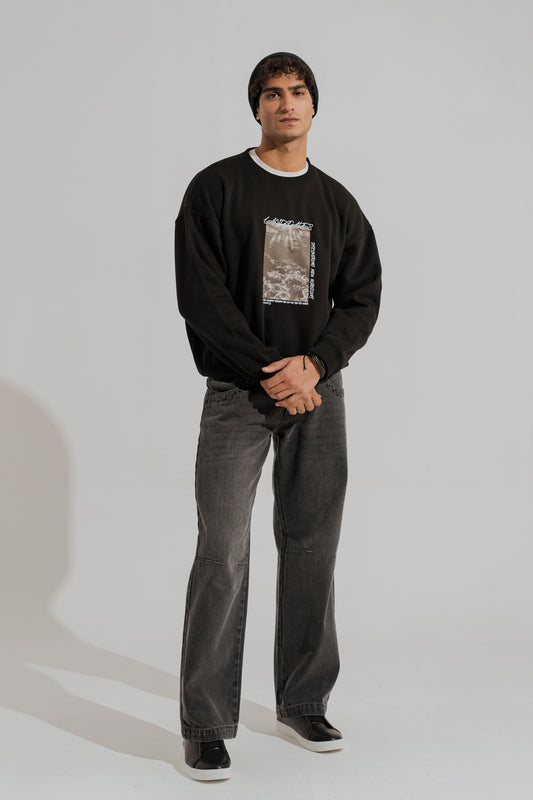Black Oversized Graphic Sweatshirt - Hustle N Holla