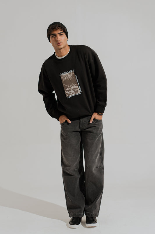 Black Oversized Graphic Sweatshirt - Hustle N Holla