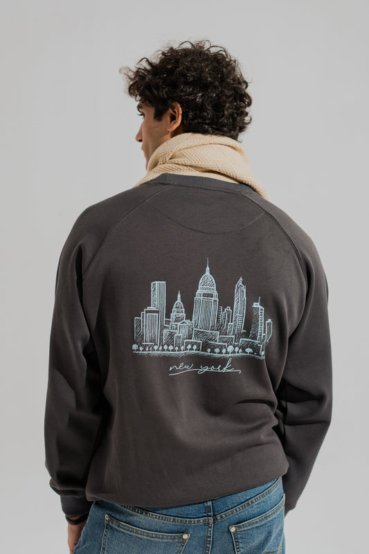 Charcoal Grey Relaxed Fit Raglan Graphic Sweatshirt - Hustle N Holla