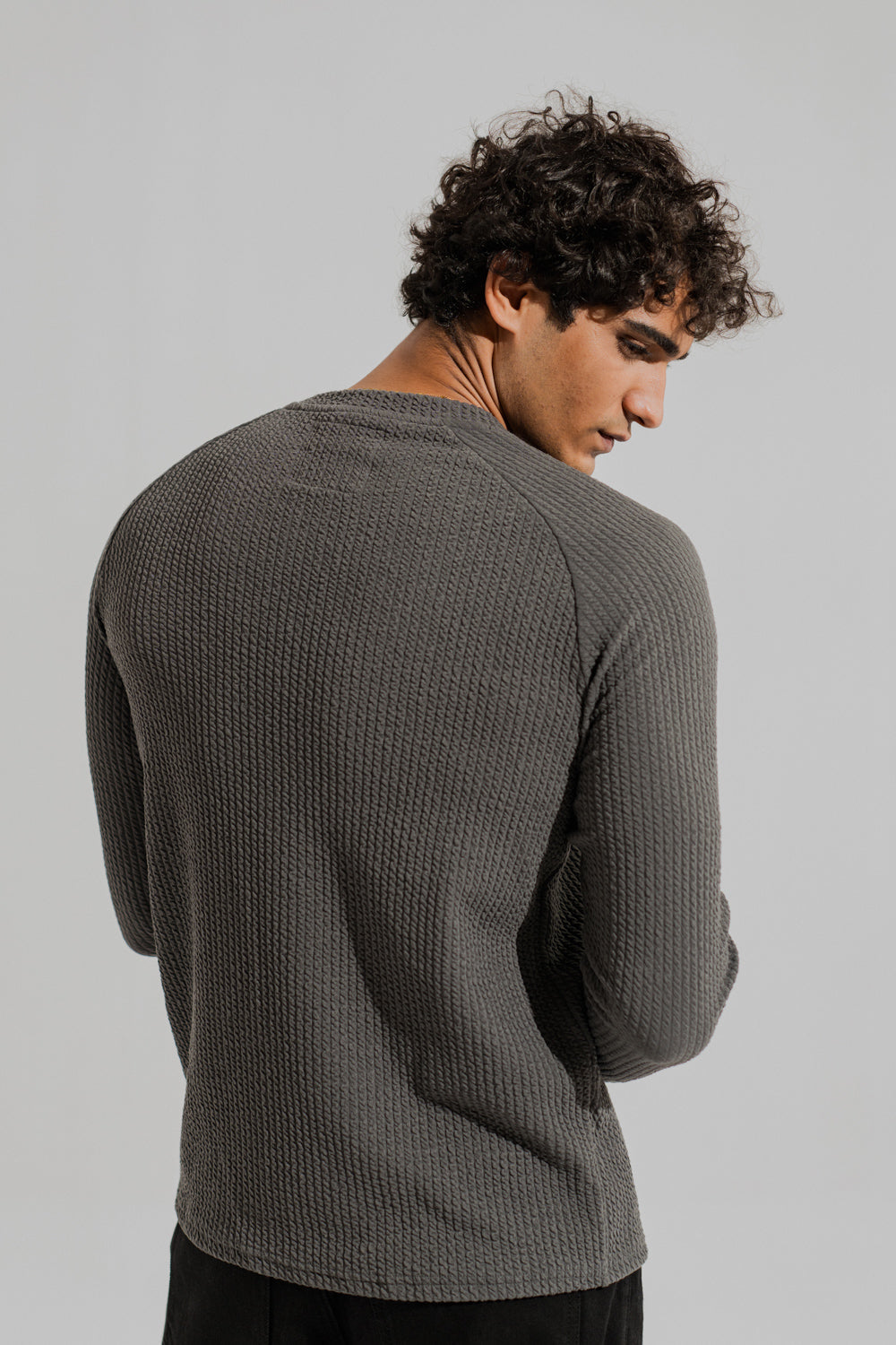 Charcoal Grey Regular Fit Long Sleeves Textured Shirt - Hustle N Holla