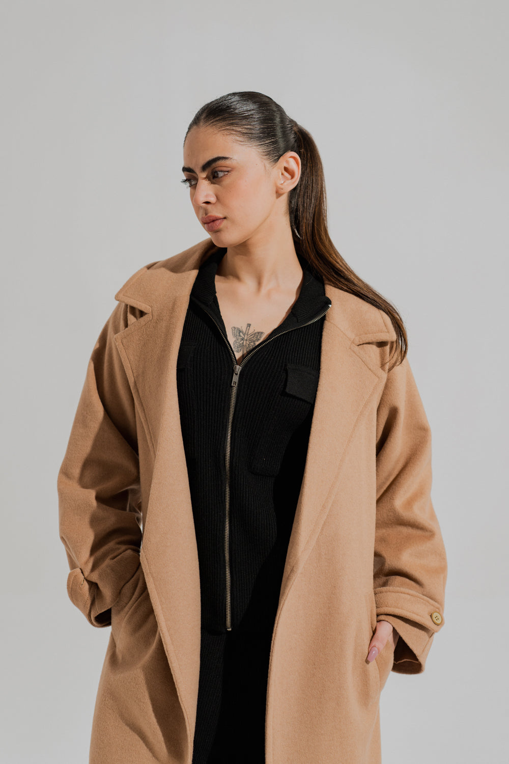 Beige Oversized Overcoat - Hustle N Holla